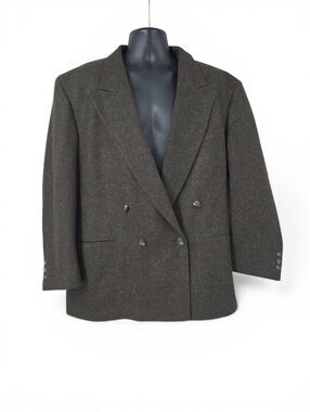 Vintage Double-Breasted Olive Green Wool Blazer Sport Coat Suit Jacket
